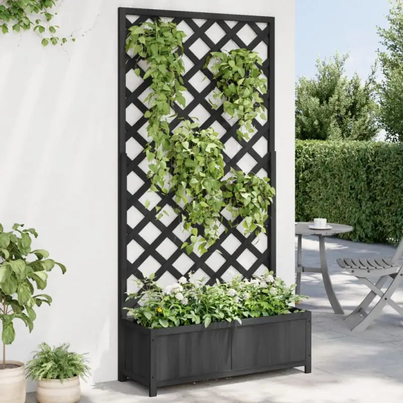 Houten plantenbak met klimrek van massief vurenhout voor buiten - Zwart / 90 x 35 x 180 cm / 1 - Bloempotten &
