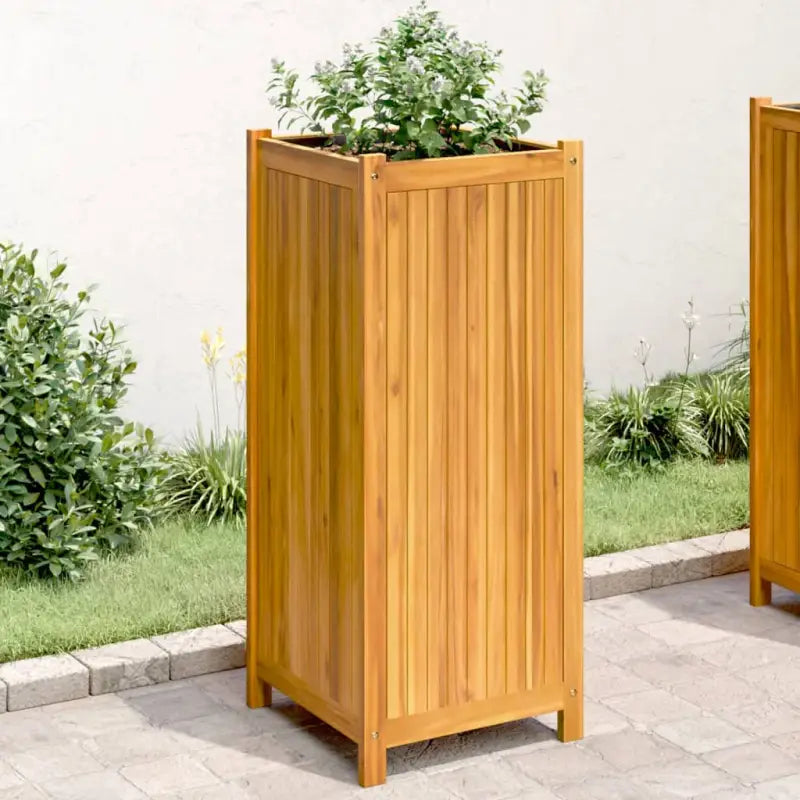 Houten plantenbak van massief acaciahout met nonwoven zak voor tuinieren - 42 x 42 x 100 cm / 1 - Bloempotten &