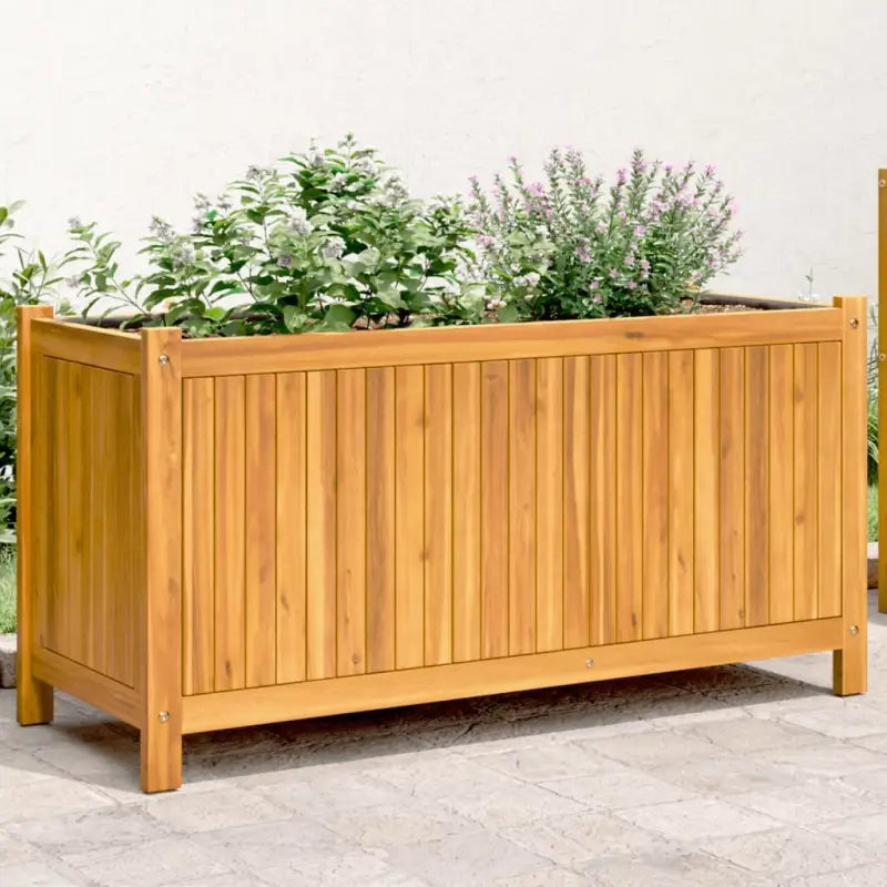 Houten plantenbak van massief acaciahout met nonwoven zak voor tuinieren - 99,5 x 38 x 50 cm / 1 - Bloempotten &