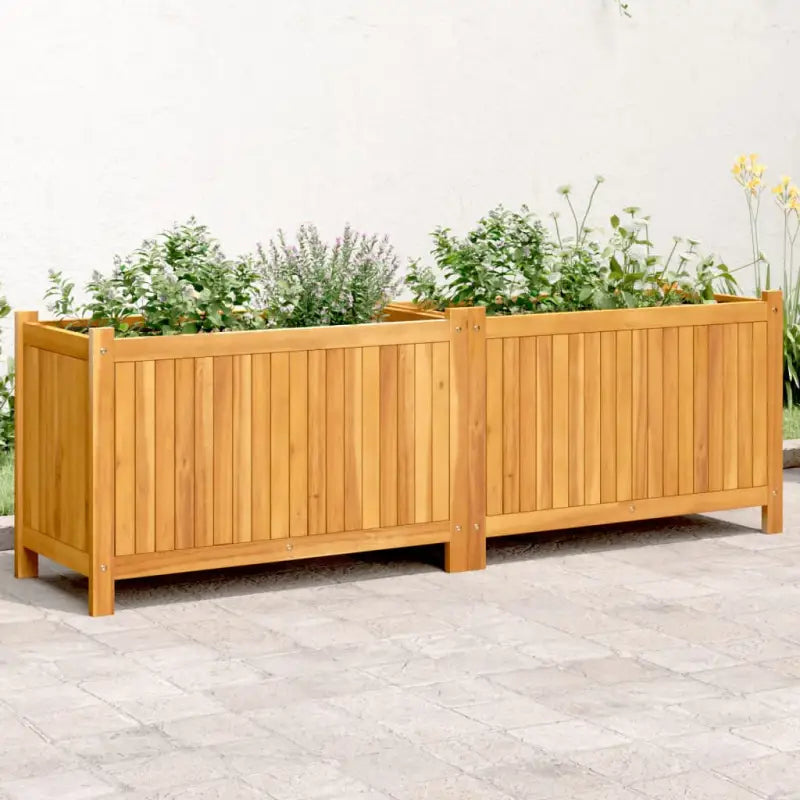 Houten plantenbak van massief acaciahout met nonwoven zak voor tuinieren - 153 x 38,5 x 50 cm / 1 - Bloempotten &