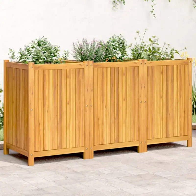 Houten plantenbak van massief acaciahout met nonwoven zak voor tuinieren - 150 x 50 x 75 cm / 1 - Bloempotten &