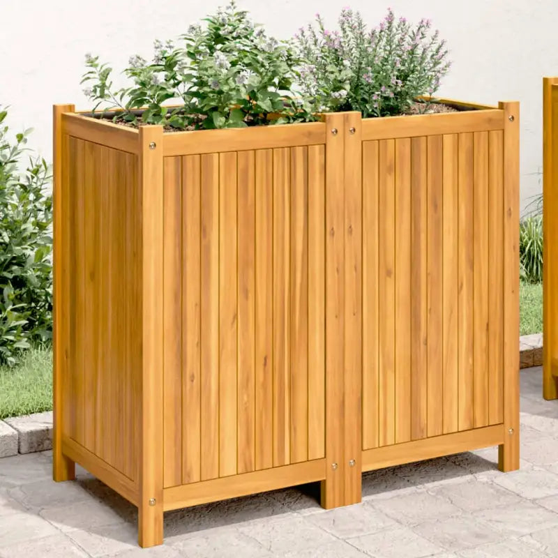 Houten plantenbak van massief acaciahout met nonwoven zak voor tuinieren - 80 x 42 x 75 cm / 1 - Bloempotten &