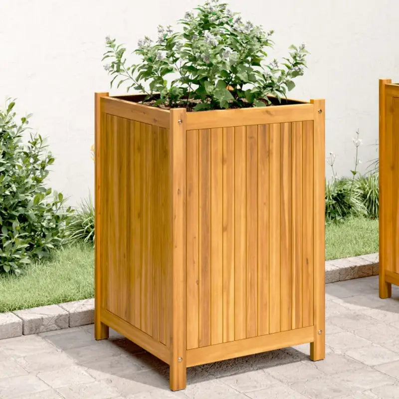 Houten plantenbak van massief acaciahout met nonwoven zak voor tuinieren - 50 x 50 x 75 cm / 1 - Bloempotten &