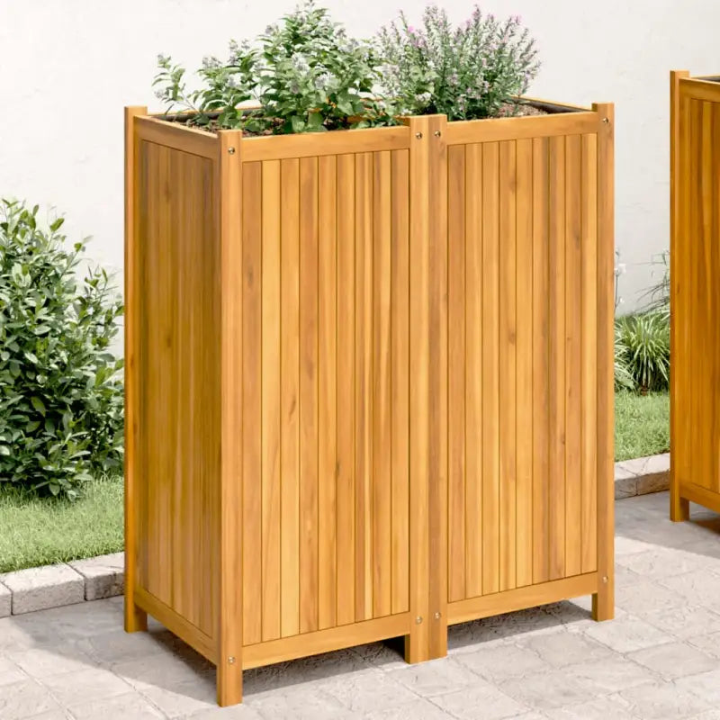 Houten plantenbak van massief acaciahout met nonwoven zak voor tuinieren - 80 x 42 x 100 cm / 1 - Bloempotten &