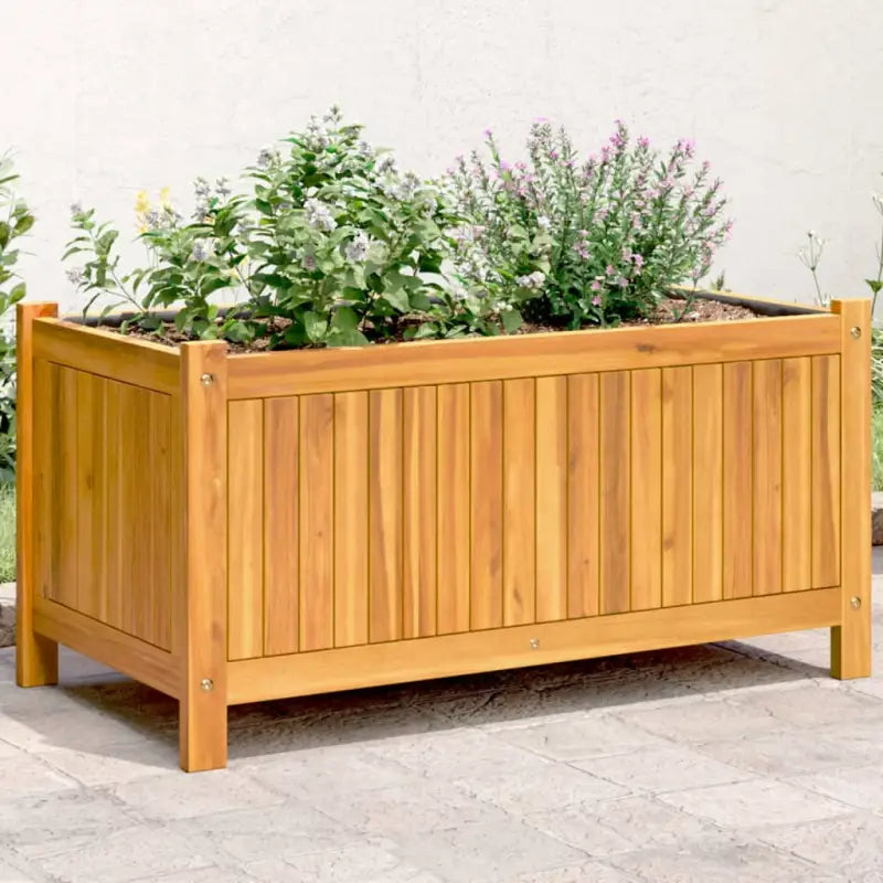 Houten plantenbak van massief acaciahout met nonwoven zak voor tuinieren - 80 x 42 x 40 cm / 1 - Bloempotten &