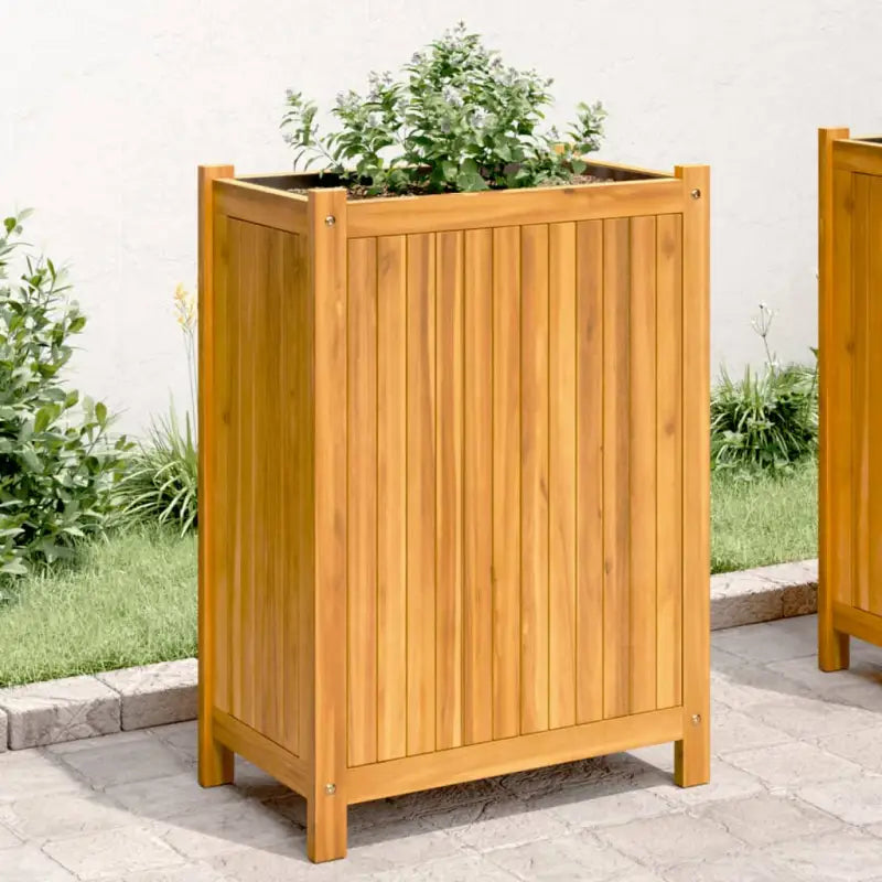 Houten plantenbak van massief acaciahout met nonwoven zak voor tuinieren - 31 x 31 x 75 cm / 1 - Bloempotten &