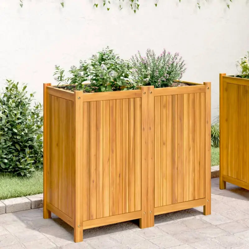 Houten plantenbak van massief acaciahout met nonwoven zak voor tuinieren - Bloempotten & plantenbakken