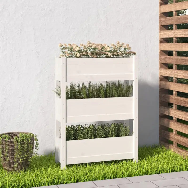Houten plantenbak van massief grenenhout voor binnen en buiten gebruik - Wit / 77 x 25 x 104.5 cm / 1 - Bloempotten &