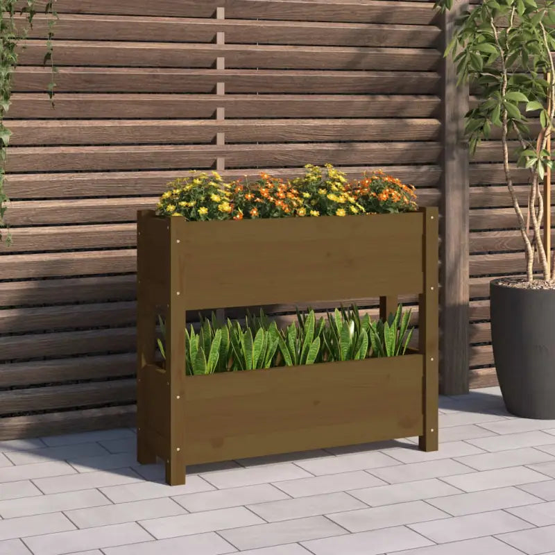 Houten plantenbak van massief grenenhout voor binnen en buiten gebruik - Honingbruin / 77 x 25 x 66 cm / 1