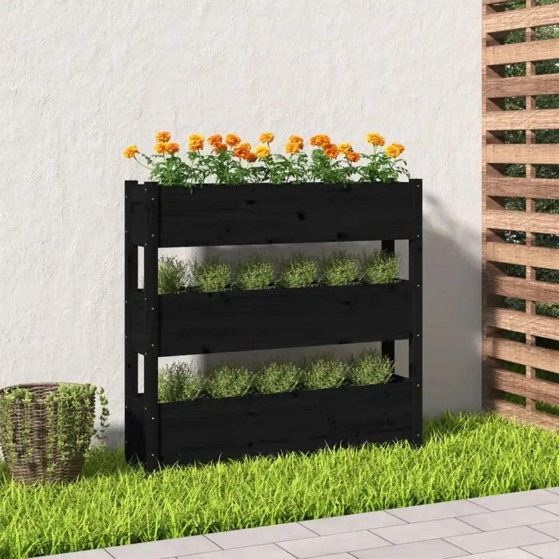 Houten plantenbak van massief grenenhout voor binnen en buiten gebruik - Zwart / 112 x 25 x 104.5 cm / 1 - Bloempotten