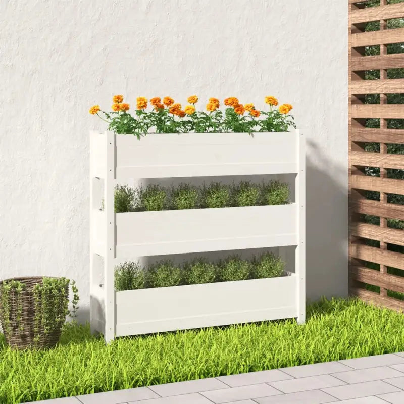 Houten plantenbak van massief grenenhout voor binnen en buiten gebruik - Wit / 112 x 25 x 104.5 cm / 1 - Bloempotten &