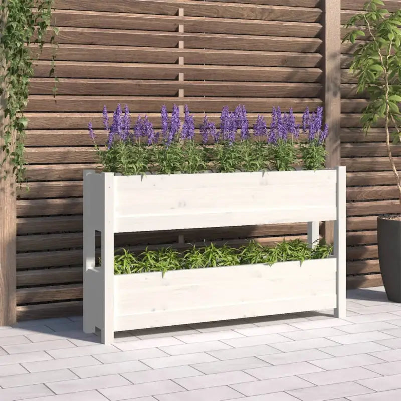 Houten plantenbak van massief grenenhout voor binnen en buiten gebruik - Wit / 112 x 25 x 66 cm / 1 - Bloempotten &