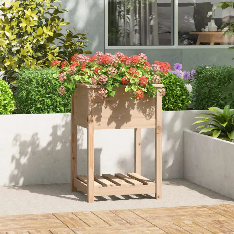 Houten plantenbak van massief grenenhout voor binnen en buiten - Naturel / 54 x 54 x 81 cm / 1 - Bloempotten &