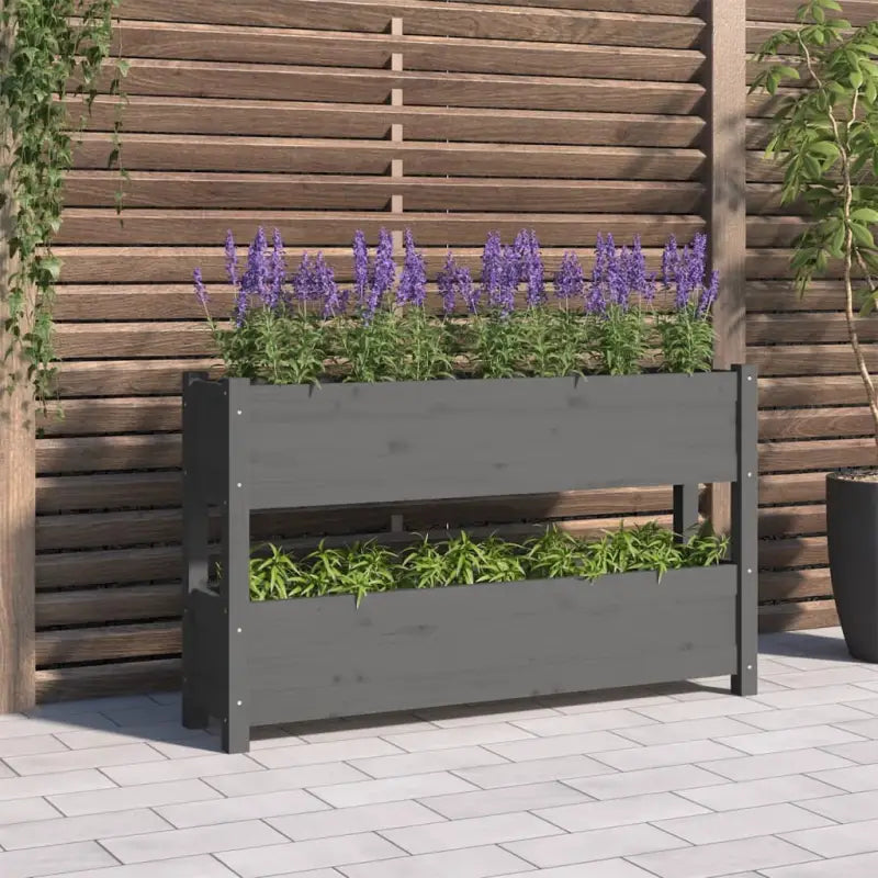 Houten plantenbak van massief grenenhout voor binnen en buiten gebruik - Grijs / 112 x 25 x 66 cm / 1 - Bloempotten &