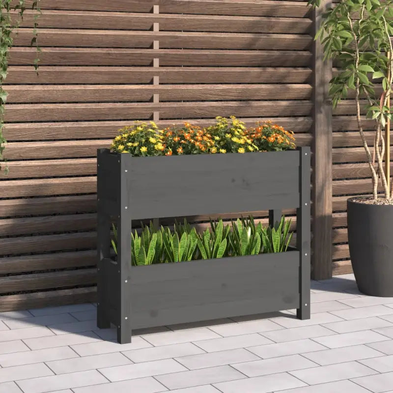 Houten plantenbak van massief grenenhout voor binnen en buiten gebruik - Grijs / 77 x 25 x 66 cm / 1 - Bloempotten &