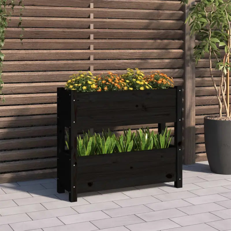 Houten plantenbak van massief grenenhout voor binnen en buiten gebruik - Zwart / 77 x 25 x 66 cm / 1 - Bloempotten &