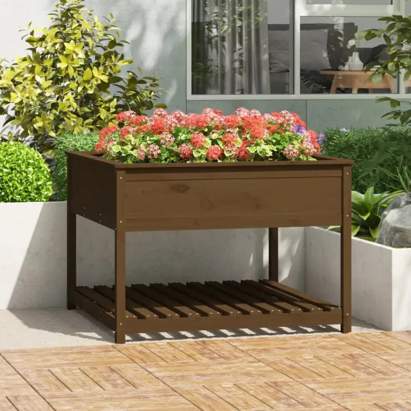 Houten plantenbak van massief grenenhout voor binnen en buiten - Honingbruin / 111.5 x 111.5 x 81 cm / 1 - Bloempotten