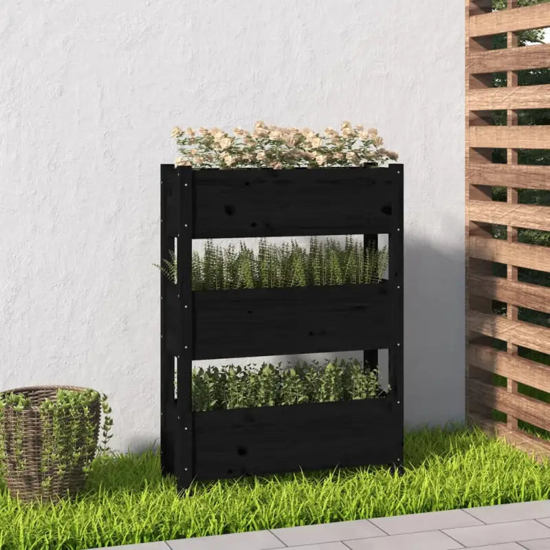 Houten plantenbak van massief grenenhout voor binnen en buiten gebruik - Zwart / 77 x 25 x 104.5 cm / 1 - Bloempotten &