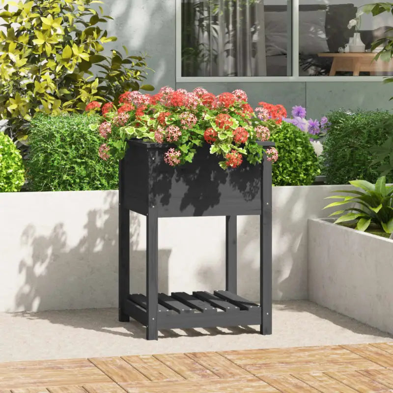Houten plantenbak van massief grenenhout voor binnen en buiten - Grijs / 56 x 54 x 81 cm / 1 - Bloempotten &
