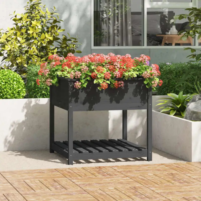 Houten plantenbak van massief grenenhout voor binnen en buiten - Grijs / 82.5 x 82.5 x 81 cm / 1 - Bloempotten &