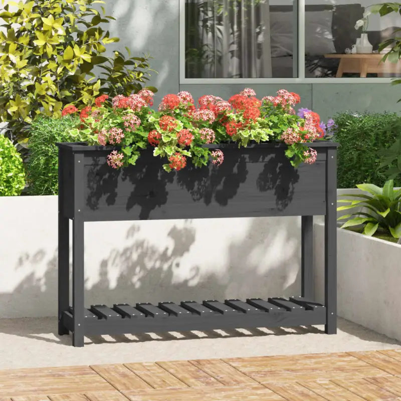 Houten plantenbak van massief grenenhout voor binnen en buiten - Grijs / 111.5 x 34.5 x 81 cm / 1 - Bloempotten &