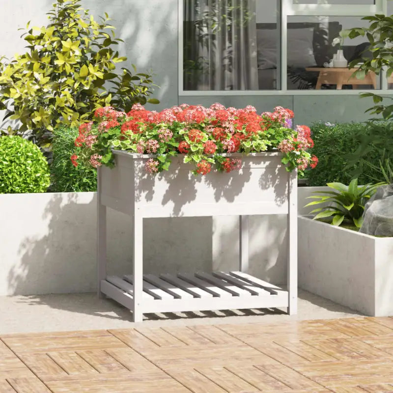 Houten plantenbak van massief grenenhout voor binnen en buiten - Wit / 82.5 x 82.5 x 81 cm / 1 - Bloempotten &