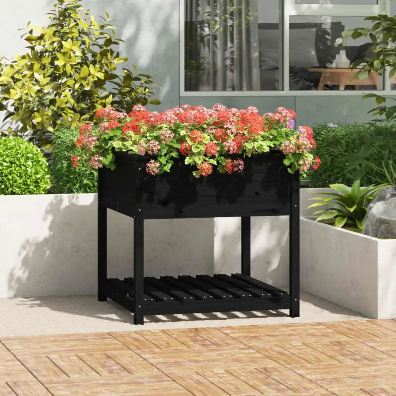 Houten plantenbak van massief grenenhout voor binnen en buiten - Zwart / 82.5 x 82.5 x 81 cm / 1 - Bloempotten &