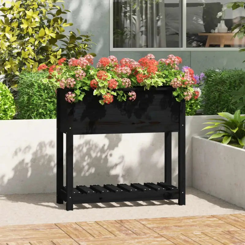 Houten plantenbak van massief grenenhout voor binnen en buiten - Zwart / 82.5 x 34.5 x 81 cm / 1 - Bloempotten &