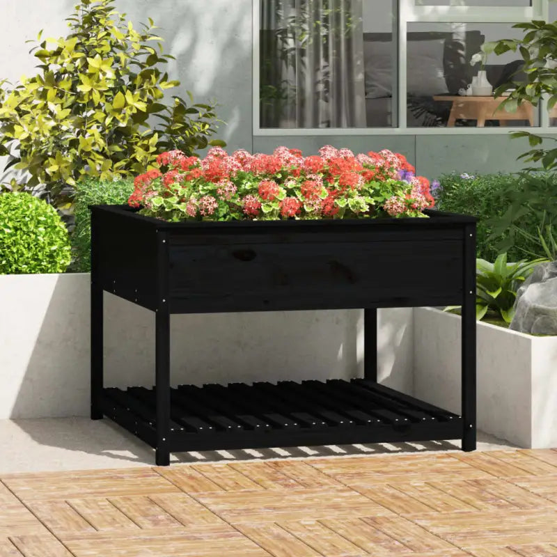 Houten plantenbak van massief grenenhout voor binnen en buiten - Zwart / 111.5 x 111.5 x 81 cm / 1 - Bloempotten &