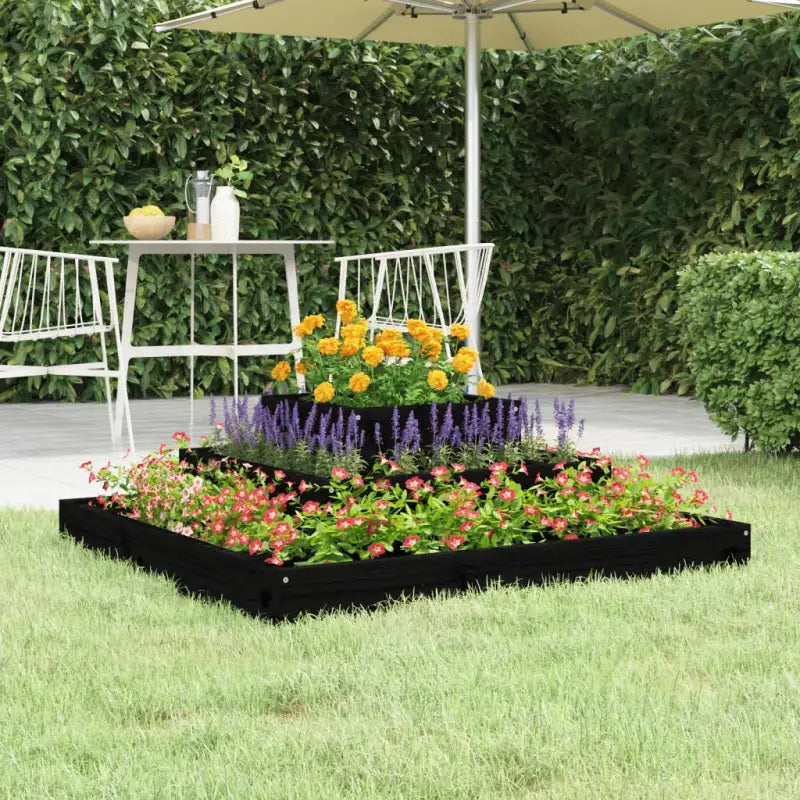 Houten plantenbak van massief grenenhout voor bloemen en planten - Zwart grenenhout / 80 x 80 x 27 cm / 1 - Bloempotten