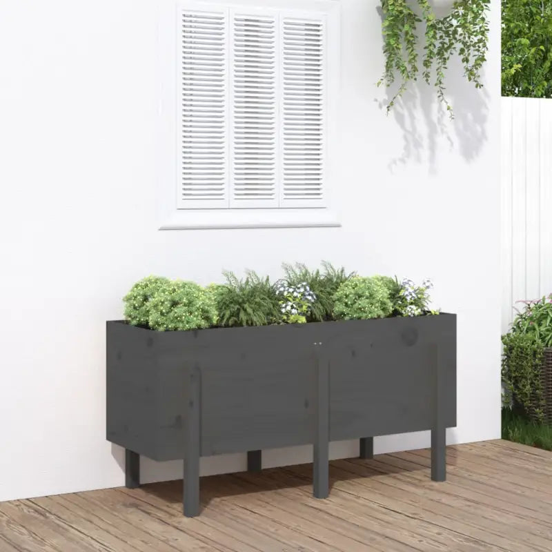 Houten plantenbak van massief grenenhout voor tuin en balkon - Grijs grenenhout / 121 x 50 x 57 cm / 1 - Bloempotten &