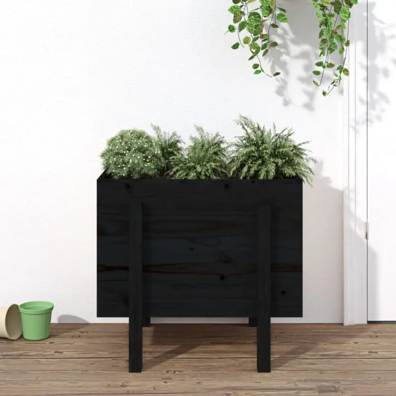 Houten plantenbak van massief grenenhout voor tuin en balkon - Zwart grenenhout / 62 x 50 x 57 cm / 1 - Bloempotten &