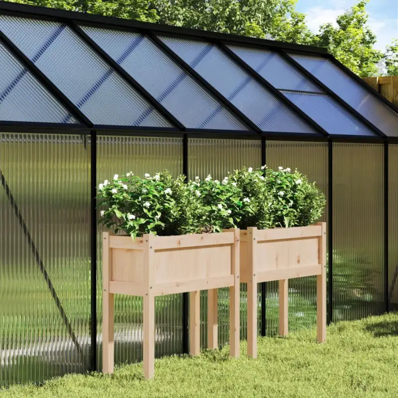 Houten plantenbakken van massief grenenhout voor tuin en terras - Natuurlijk grenenhout / 2 - Bloempotten &