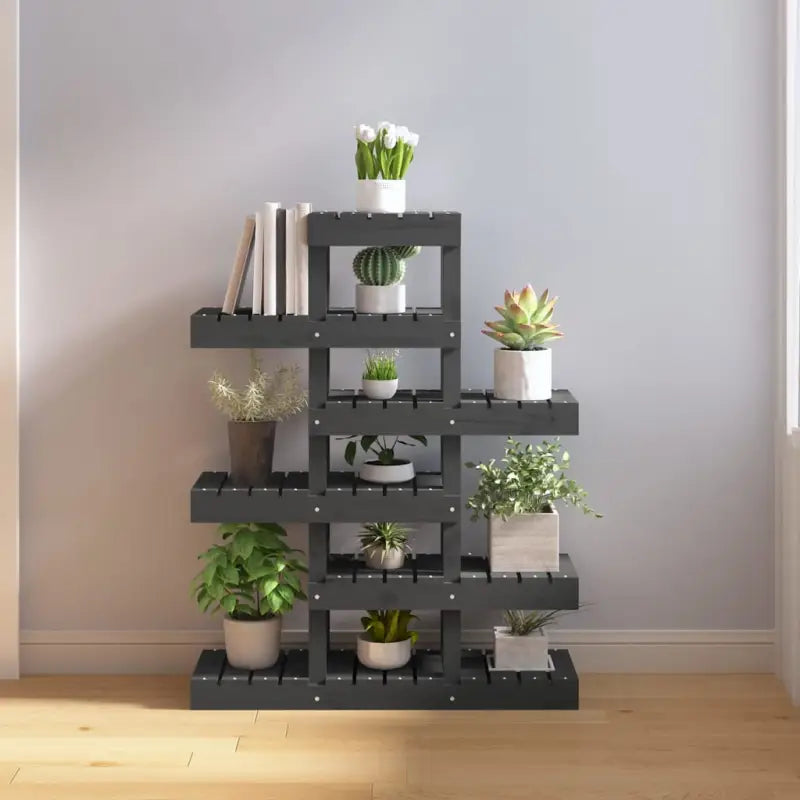 Houten plantenstandaard in massief grenenhout voor een natuurlijke uitstraling - Grijs / 85 x 25 x 109.5 cm / 1