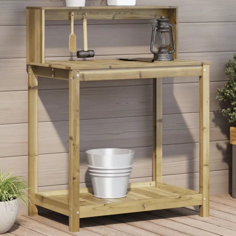 Houten Plantenstandaard van massief grenenhout voor binnen en buiten - Naturel geïmpregneerd / 82,5 x 50 x 109,5 cm / 1