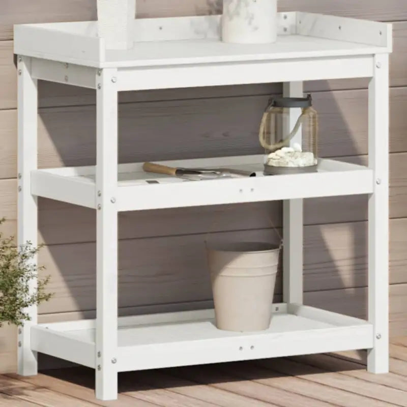 Houten Plantenstandaard van massief grenenhout voor binnen en buiten - Wit / 82,5 x 45 x 86,5 / 1 - Plantenstandaarden
