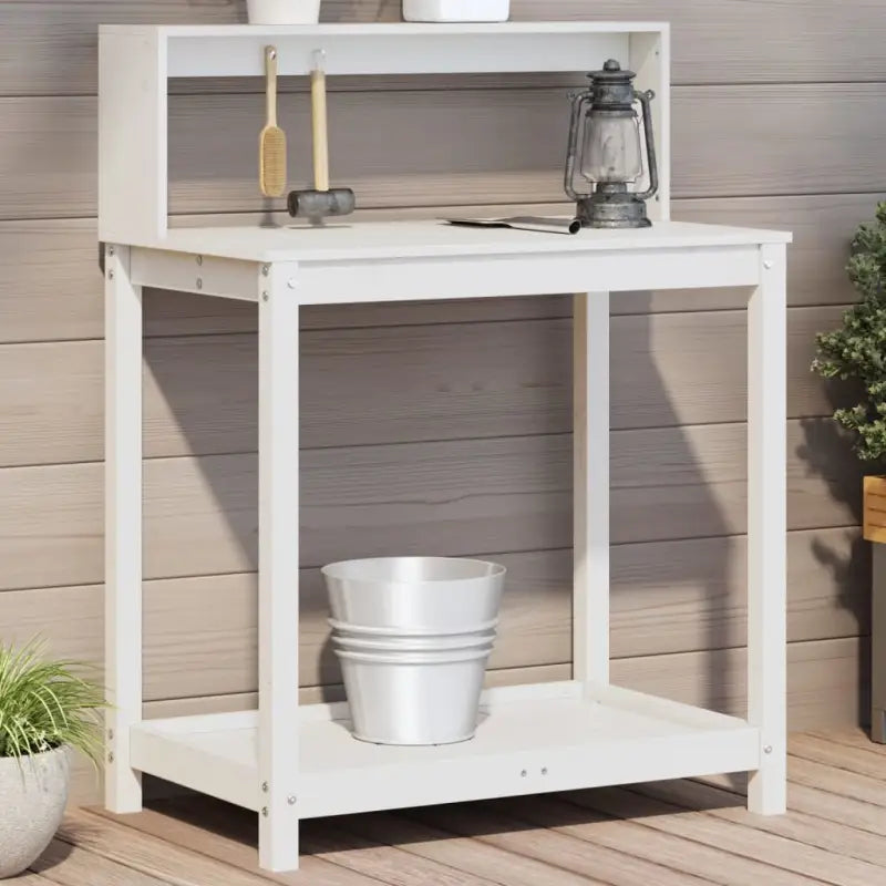 Houten Plantenstandaard van massief grenenhout voor binnen en buiten - Wit / 82,5 x 50 x 109,5 cm / 1
