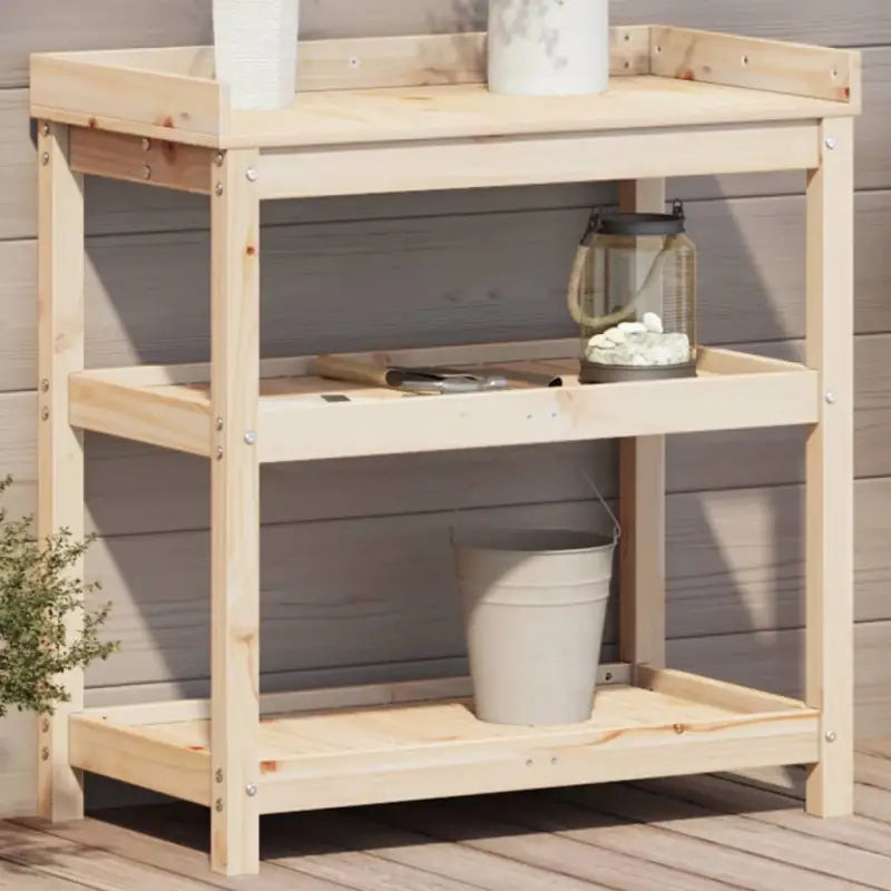 Houten Plantenstandaard van massief grenenhout voor binnen en buiten - Natuurlijk grenenhout / 82,5 x 45 x 86,5 / 1