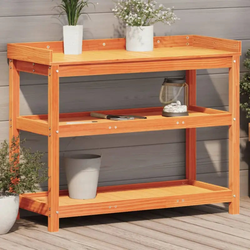 Houten Plantenstandaard van massief grenenhout voor binnen en buiten - Bruin / 108 x 45 x 86,5 cm / 1