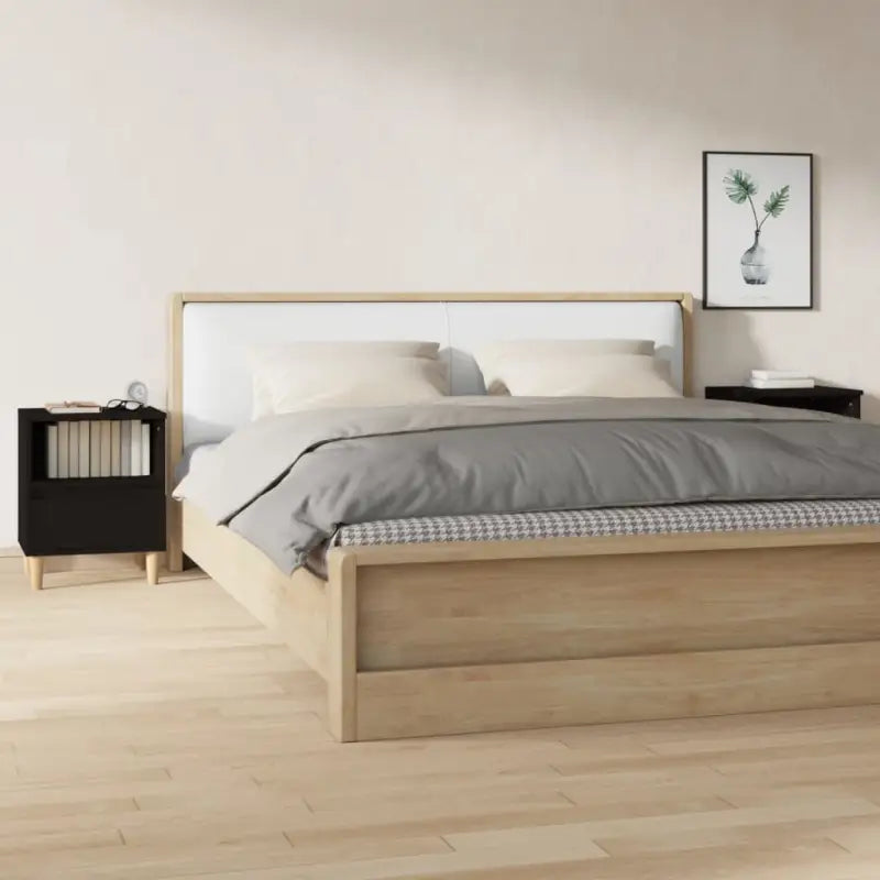 Houten Poten Nachtkastje met Elegant en Duurzaam Design - Zwart / 2 - Nachtkastjes