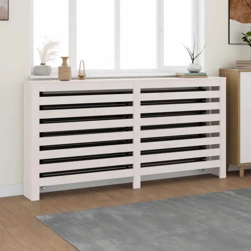 Houten radiatorombouw van massief grenenhout voor decoratie en extra plankruimte - Wit / 169 x 19 x 84 cm / 1