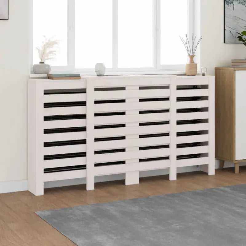 Houten radiatorombouw van massief grenenhout voor decoratie en extra plankruimte - Wit / 210 x 21 x 85 cm / 1