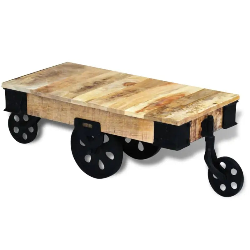 Houten salontafel met gerecycled hout en ijzeren wielen in industriële stijl - Bruin / 1 - Salontafels