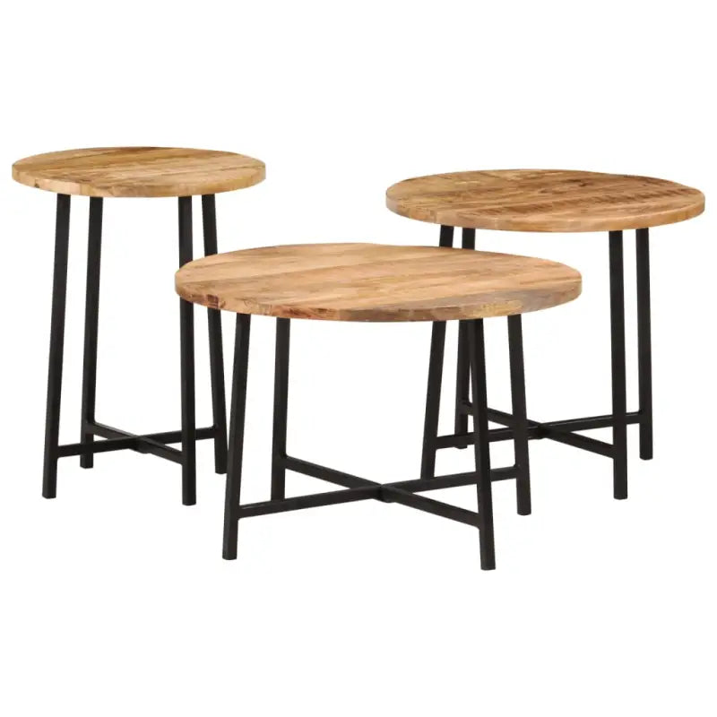 Houten salontafel met massief mangohout en ijzeren poten - 54 x 54 x 35 cm + 45 x 45 x 40 cm + 35 x 35 x 45 cm / 1