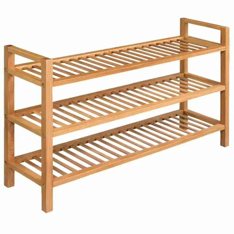 Houten schoenenrek van massief eikenhout met rustieke stijl