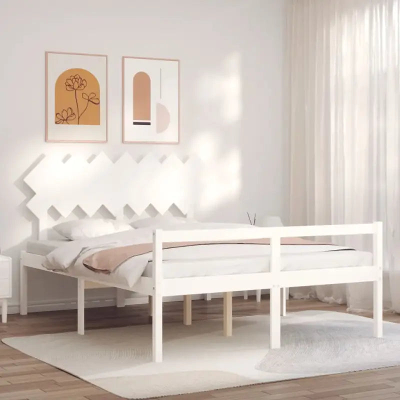 Houten seniorenbed van massief grenenhout voor comfortabele nachtrust - Wit / 150 x 200 cm - Bedden & bedframes