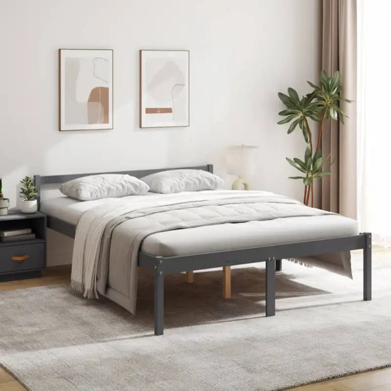 Houten seniorenbed van massief grenenhout voor een goede nachtrust - Grijs / 150 x 200 cm - Bedden & bedframes