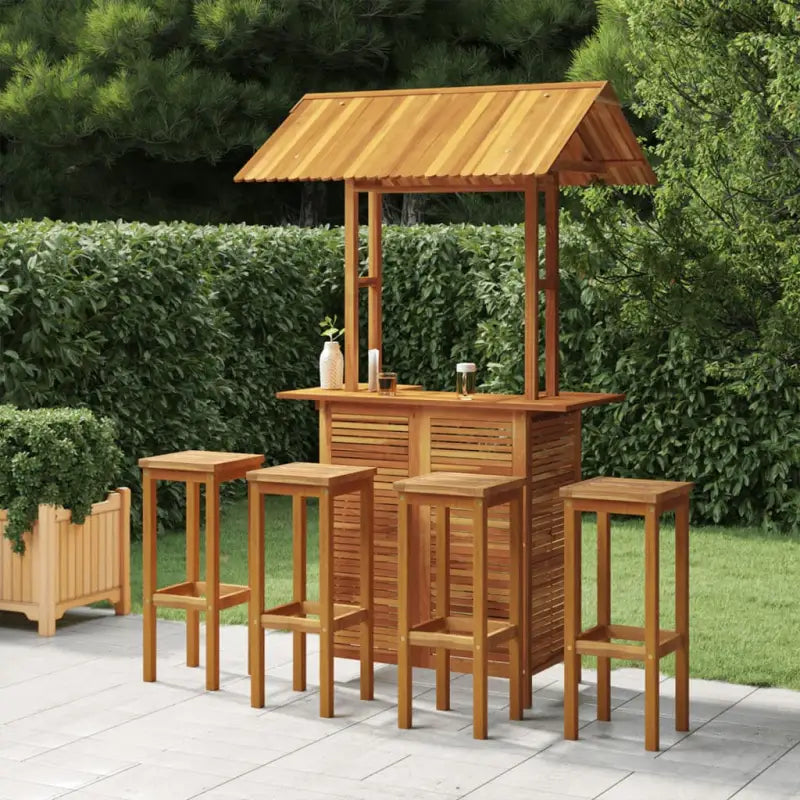 Houten tuinbarset van massief acaciahout voor stijlvolle buitenruimtes - Barkrukken met vierkante zitting - Tuinsets
