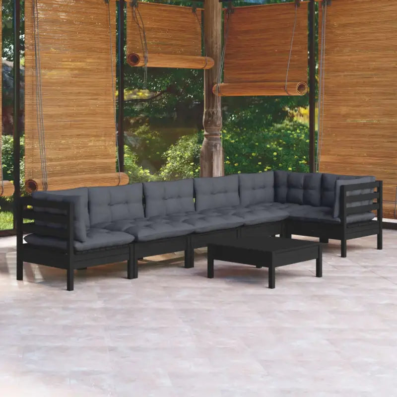 Houten tuinmeubelset met massief grenenhout en comfortabele kussens - Zwart - Tuinsets