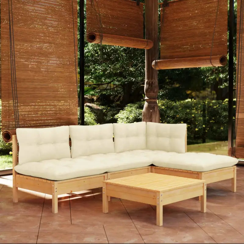 Houten tuinmeubelset met massief grenenhout en comfortabele kussens - Tuinsets